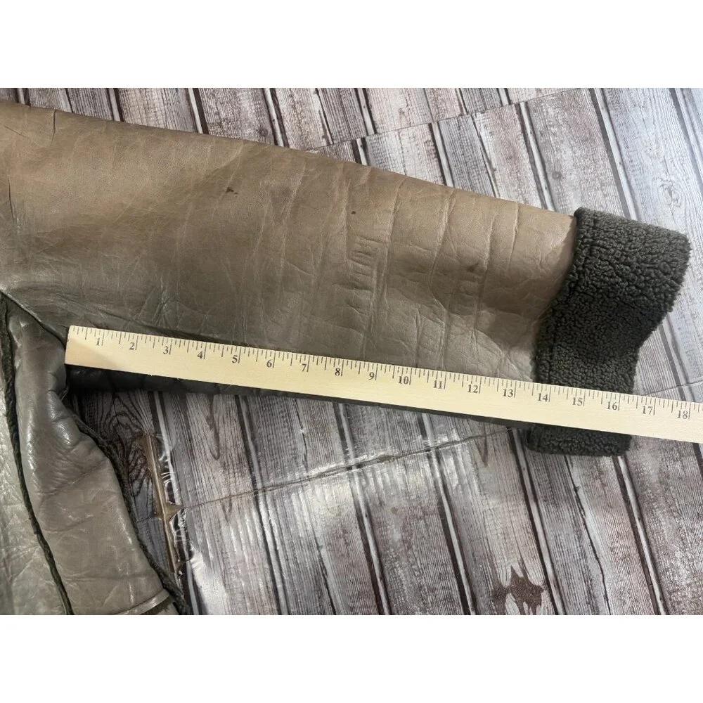 291295 = Homme Hooded Leather Shearling Coat Jacket  size F 44" made in Japan - Picture 6 of 9